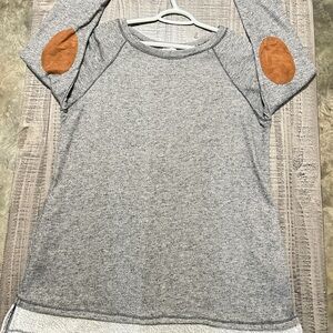Gray Women's Sweatshirt with Brown Elbow Patches